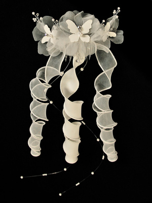 Organza with butterfly hair comb with dangling ribbons