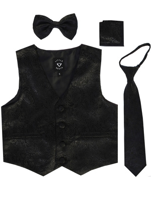 Satin vest with zipper tie, bowtie & hanky