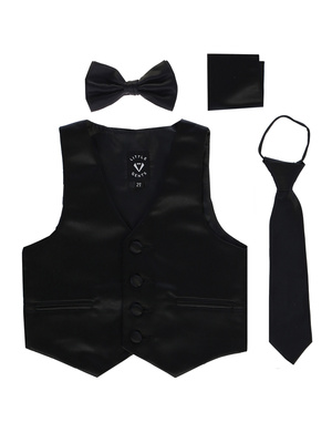 Satin vest with zipper tie, bowtie & hanky