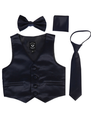 Satin vest with zipper tie, bowtie & hanky