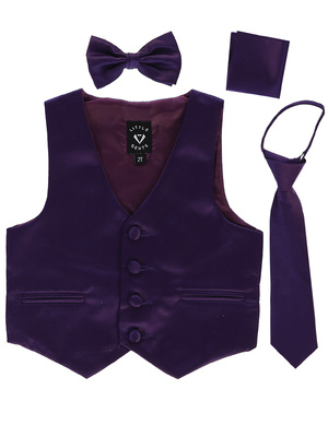 Satin vest with zipper tie, bowtie & hanky