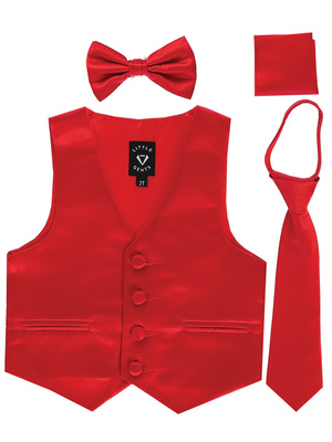 Satin vest with zipper tie, bowtie & hanky