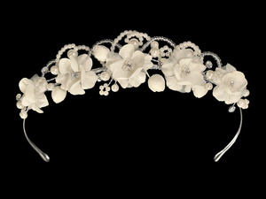 Satin floral with rhinestone & pearls headpiece