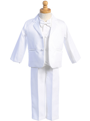 Two-button WHITE dinner jacket tuxedo with vest & bowtie