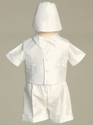 Embroidered shantung vest with shirt and short set