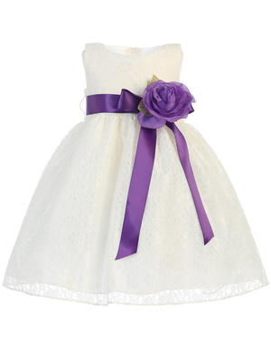 Ivory lace with satin ribbon sash and flower