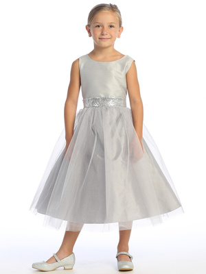 Shantung & Sparkle tulle with sequins V-Back trim