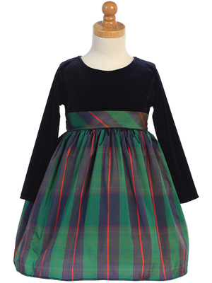 Stretch velvet & taffeta plaid