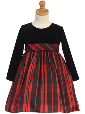 Stretch velvet & taffeta plaid