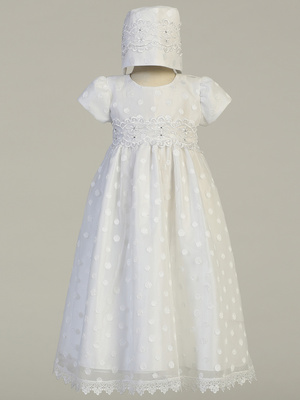 Embroidered polka-dot on tulle gown
