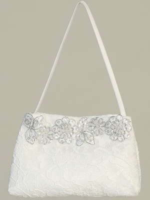Lace purse with silver floral trim