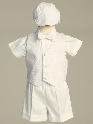 Poly cotton short set with basketweave vest