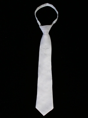 Zipper tie with embroidered cross