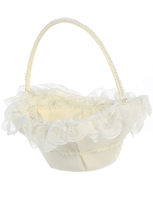 Flower Basket - Satin with lace & pearl trim