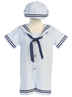 Cotton seersucker romper with hat