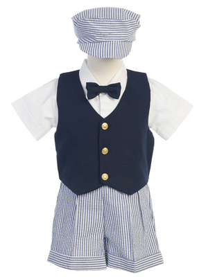 Poplin vest and cotton seersucker short set