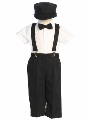 Suspender pant set with short sleeve shirt