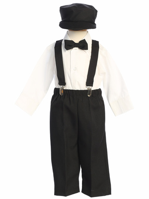 Suspender pant set with long sleeve shirt