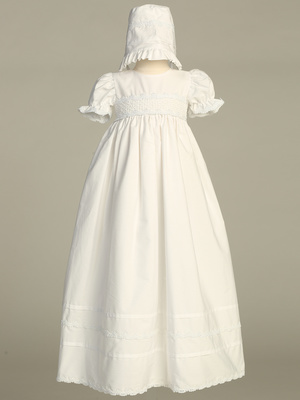Smocked bodice cotton long gown