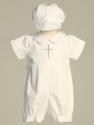 Cotton romper with embroidered silver cross