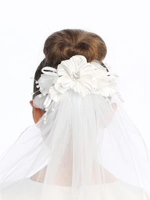 24" Veil on comb - Flowers, rhinestones & pearls