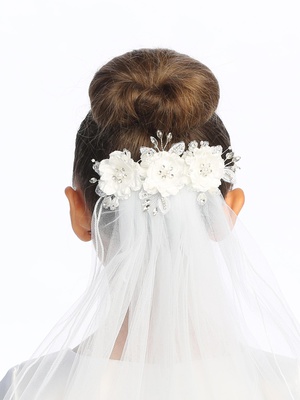 24" veil on comb - Silk & Organza flowers with pearls & rhinestones