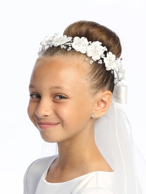 24" Veil - Satin flowers, beads, pearls & rhinestones