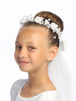 24" Veil - Organza Flowers, Pearls & Rhinestones