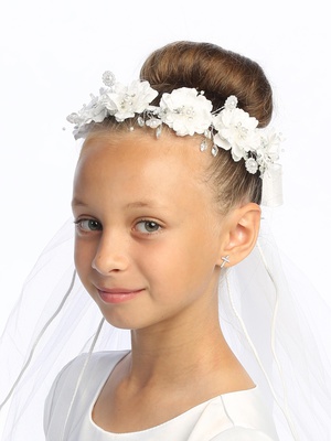 24" veil - Silk & Organza flowers with pearls & rhinestones