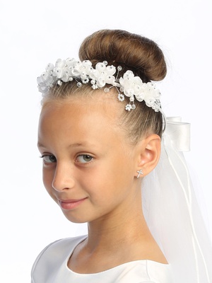 24" veil - Organza Flowers & Rhinestones