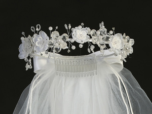 24" Veil - Organza and Crystal Flowers