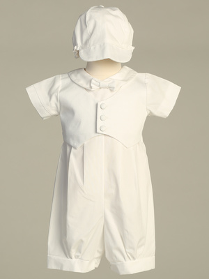 Cotton romper set with pique vest