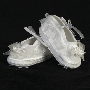 Girls satin christening bootie with organza trim