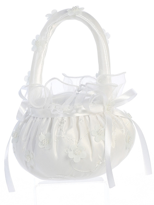 Flower Basket - Embroidered satin with organza flower trims by Blossom