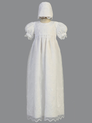 Embroidered organza long gown