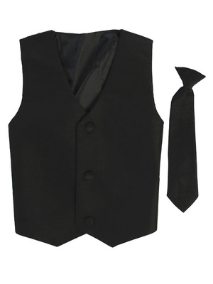 Poly silk vest & clip-on necktie