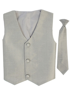 Poly silk vest & clip-on necktie