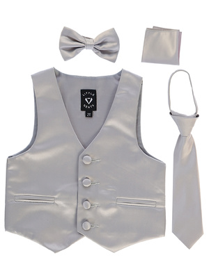 Satin vest with zipper tie, bowtie & hanky