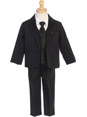 One-button BLACK dinner jacket tuxedo with vest & necktie