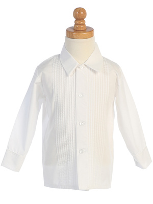 Pin-tucked poly cotton long sleeve shirt