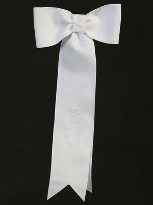 Grosgrain ribbon arm band with embroidered Celtic cross
