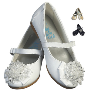 Girls flat shoes with strap & crystal bead bow