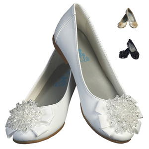 Girls flat shoes with crystal beads bow