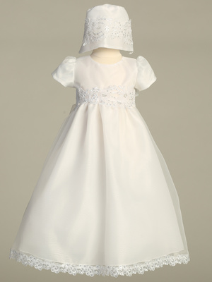 Organza gown with corded trim and sequins