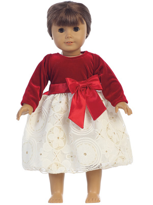 Doll dress - Stretch velvet & Embossed lace with gold glitter