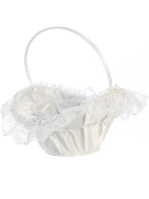 Flower Basket - Satin with lace & pearl trim