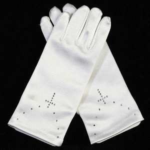 Satin gloves with rhinestone cross