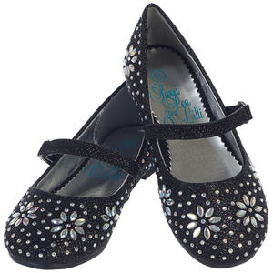 Girl's flat shoes with strap & beaded floral design