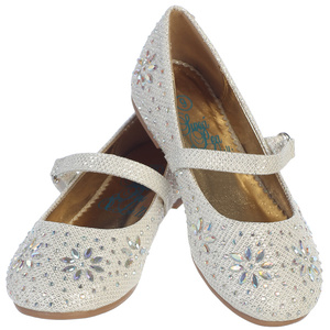 Girl's flat shoes with strap & beaded floral design