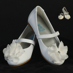Girls flat shoes with strap & flower with rhinestone